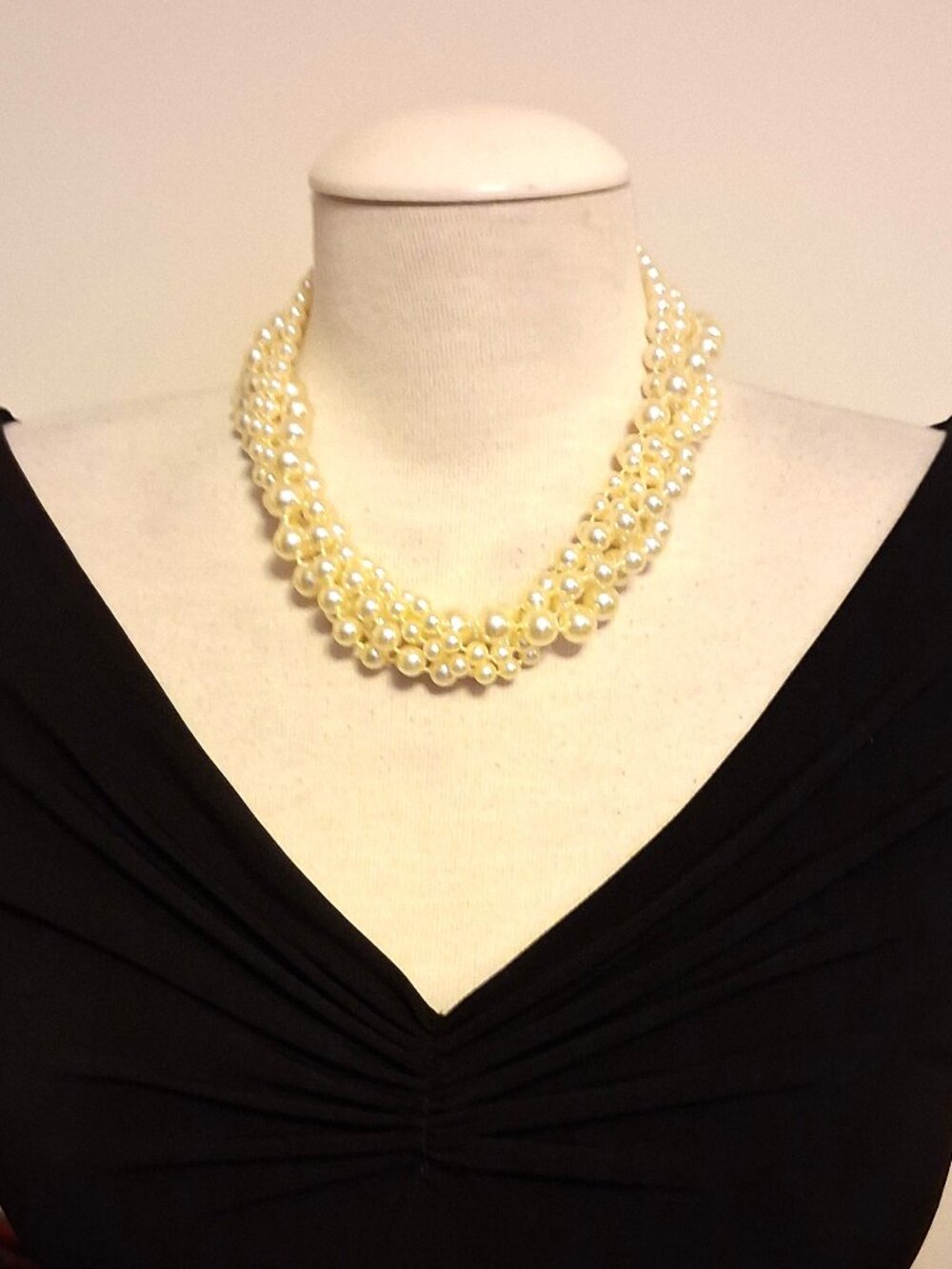 True Vintage 5 Strand Faux Pearl Handmade Necklace VTG Jewelry